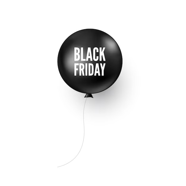 black balloon with black friday text discount banner poster design element 257312 649